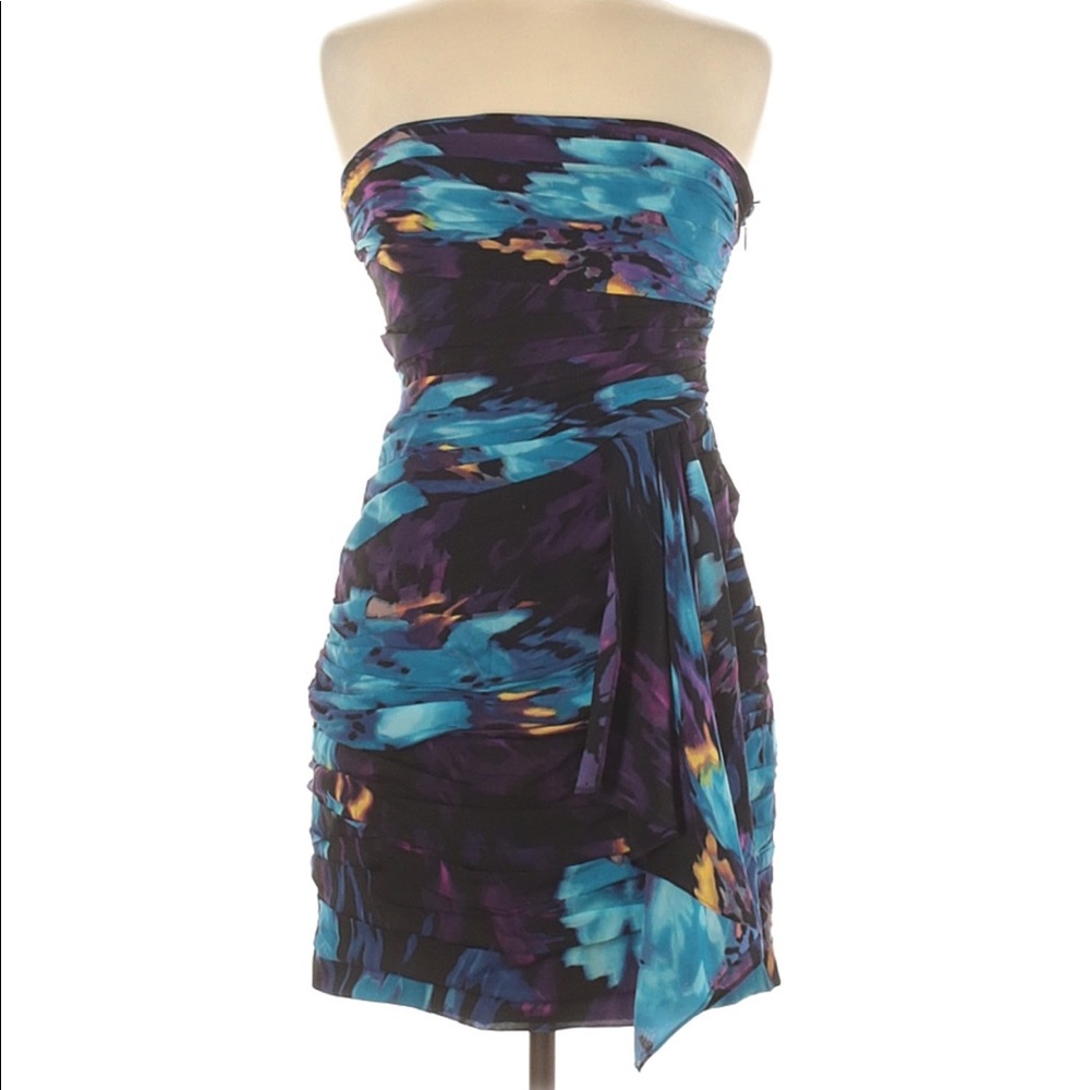 Bebe Pleated Cocktail Strapless Dress